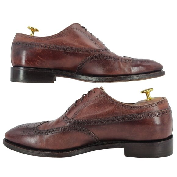 Gravati Italy Men 8.5 Burnished Brown Leather Dress Shoes Wingtip Brogue Oxfords - Picture 3 of 13